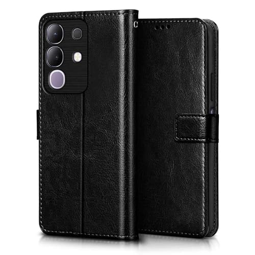 Image of WOW IMAGINE Shock Proof Flip Cover Back Case Cover for Vivo T4x 5G | iQoo Z10x 5G | Vivo Y31 Pro 5G (Flexible | Leather Finish | Card Pockets Wallet & Stand | Black)