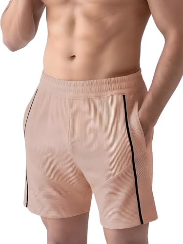 Image of Leriya Fashion Men's Ribbed Shorts | Stylish Summer Bottoms | Trendy Streetwear Half Pant | Elastic Waist Printed Summer Outfit | Relaxed Fit Casual Short's with Pockets | Gym Boxer Shorts for Men