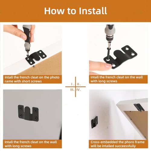 Image of [10 Pairs Large] Interlocking Flush Mount Brackets, Stainless Steel Heavy Picture Hanging Hardware, Hanging Buckle Wall Hanger, Frame Hooks for Showdow Box, Jersey Frame Display Case (Black)