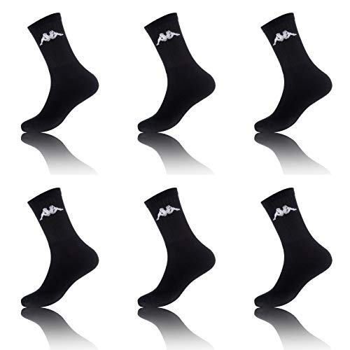 Kappa Chaussettes Sport Homme Respirant, Socquettes Homme, Liberté de Mouvement, Crossfit (Lot de 6), Noir, 43/46