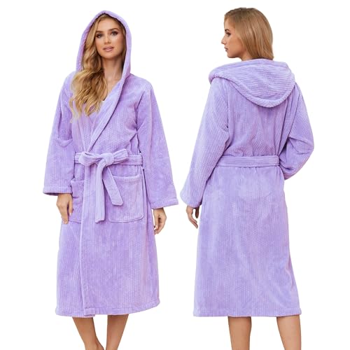 Image of PJGGZ Hooded Bathrobes for Women, Soft Long Towel Robes for Women - Quick Dry yet Warm