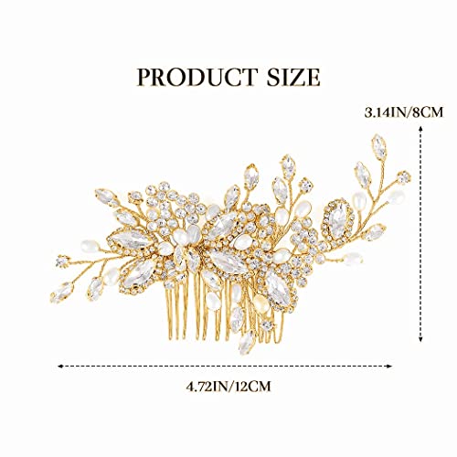 Casdre Crystal Bride Wedding Hair Comb Pearl Bridal Hair Piece Hair Accessories For Women And Girls (B Gold) #TOP4