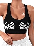 HIVICHI Skull Sports Bras for Women Skeleton Cute Crazy Printed Colorful Pattern Running Workout Bra, Large, WSB-029215