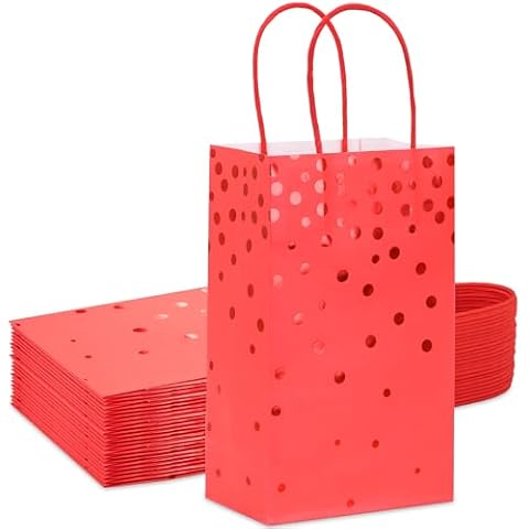 ECOHOLA Christmas Party Favor Bags with Hcandles, 24 Pcs Metallic Red Foil Dots Goodie Bags for Christmas, Birthdays, Wedding, Graduations, Valentines Day, Sweetest Day or New Year,9"x 5.3"x 3.2" Cover