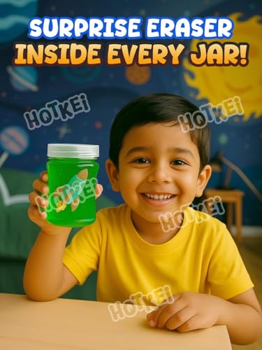 Image of HOTKEI Mystery Space Slime for Kids 3 to 10 Years Stretchable Slime with Surprise Mystery Space Eraser Inside Soft Non-Sticky DIY Slimy Fun Toy Birthday & Return Gift for Kids Girls & Boys Pack of 4