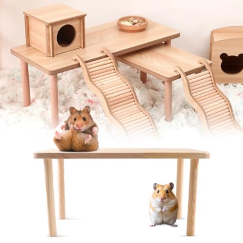 【Struttura Stabile, Portante Sicura】 I quattro angoli del design di supporto ispessito, Piattaforma per criceto in legno la stabilità strutturale non trema, stare più a proprio agio, la superficie della piattaforma trattamento antiscivolo per garantire che il criceto su e giù per salire senza scivolare.