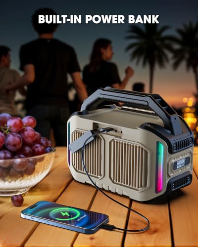Image of ANCOON Speakers Bluetooth Wireless: 80W(Peak) Loud Speaker with Bass, 20H Playtime, IPX6 Waterproof, Large Jobsite Speakers for Work, Outdoor, Workshop, Garage, Portable Speaker with TWS (Desert)