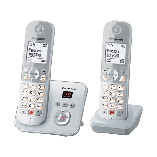 Panasonic KX-TG6862GS Schnurlostelefon mit 2 Mobilteilen und Anrufbeantworter (Bis zu 1.000 Telefonnummern sperren übersichtliche Schriftgröße lauter Hörer Voll-Duplex Freisprechen) perl-silber
