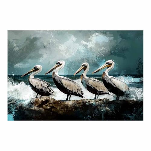 Oiseaux sur Rocher tableau turquoise pour sublimer votre chambre à coucher vintage