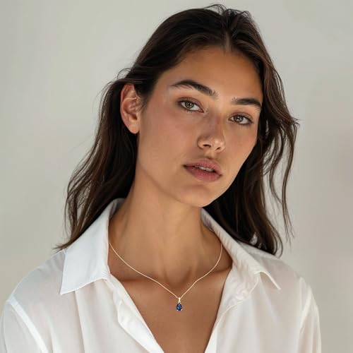 14K Gold Gemstone Necklace for Women - Birthstone Pendant - Solid Gold Teardrop Pendant WITH Sterling Silver Chain - Elegant Wedding Jewelry - Gemstone Gift for Her2