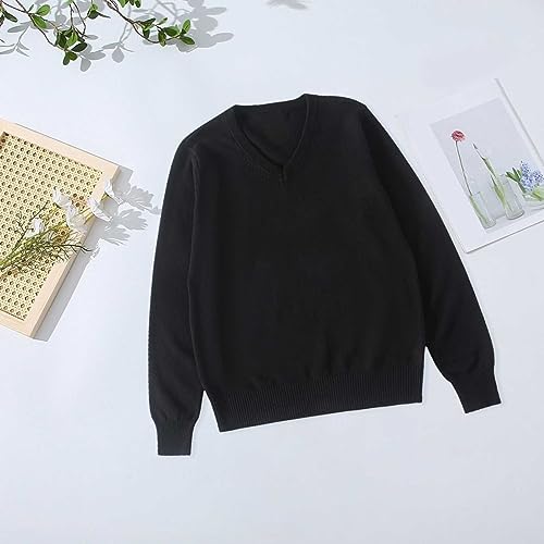 Girls Boys Uniform Basic Sweater Youth Kids Long Sleeve V-Neck Classic Soild Knit Pullover Casual Preppy Loose Fit Shirt3