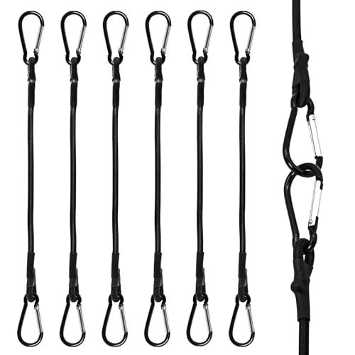 Brelet Tendeurs Elastique avec Mousqueton, 6 Pcs Robuste Tendeur Elastique, 30CM Tendeurs Elastique avec Crochets pour Camping, Bâches, Tente, Bagages, Voitur...