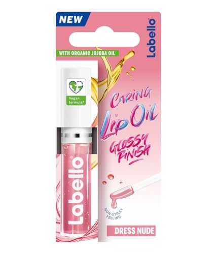 Labello Caring Lip Oil Dress Nude, zart glänzendes Lippenöl mit 100% natürlichen Ölen, vegane* Lippenpflege für ein glossy Finish (5,5 ml)