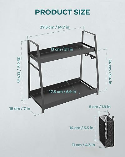 OROPY 2 Tier Spice Rack for Countertop, Metal Standing Kitchen Storage Organizer Shelf, Vertical Seasoning Jars Rack, Black