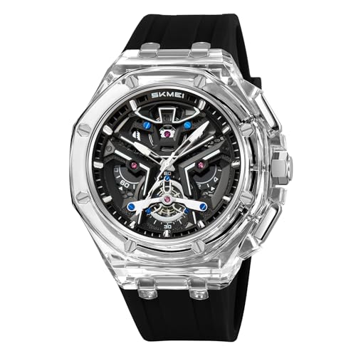 Image of SKMEI Stylish Analog Quartz Watch for Men - Trendy Transparent Case, 30M Water-Resistant, Durable Silicone Band, Lightweight Wristwatch with Date Display & Stopwatch-2426