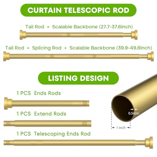 Image of Tension Curtain Rod for Windows 28-48 Inch Curtain Rods No Drilling Gold Tension Rod Small Shower Rod Adjustable Curtain Rods for Closet, Doorway