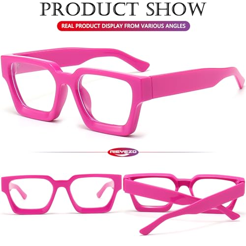 Image of AIEYEZO Square Thick Frame Glasses for Women Men Fashion Blue Light Glasses Trendy Chic Computer Eyeglasses