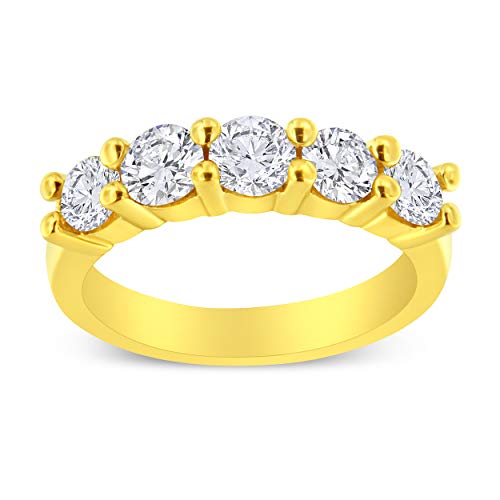 Haus of Brilliance 14K Yellow Gold Plated .925 Sterling Silver 1 1/2 Cttw Shared Prong Set Brilliant Round-Cut Diamond Anniversary or Wedding Band Ring (K-L Color, SI2-I1 Clarity) - Size 8