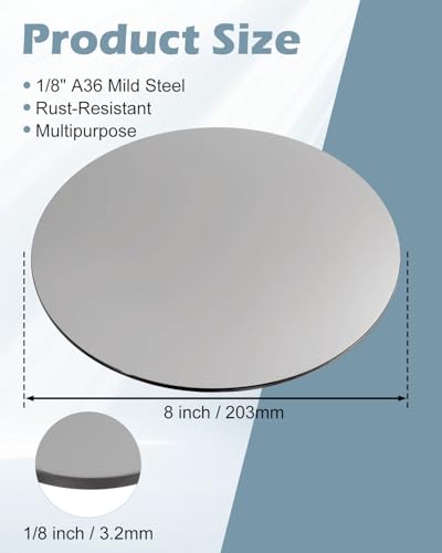 Image of Steel Plate Sheet 1 /8 inch x 8 inch Diameter Round Weldable 2 Pcs A36 Steel Sheet Metal Base Plate Disk for Construction (8 in, 2 Pcs)