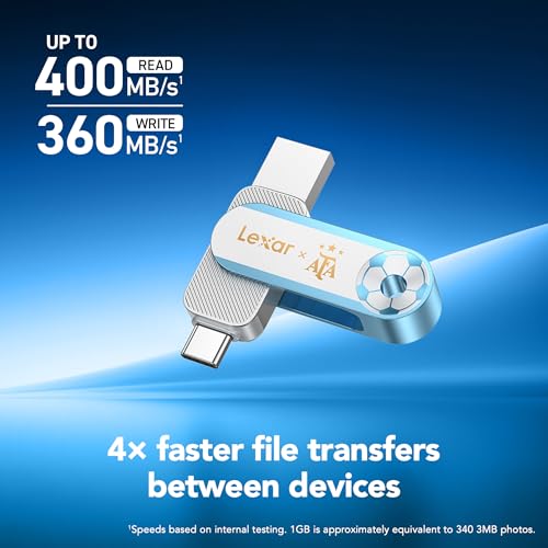 Image of Lexar 128GB Solid State Dual Drive D500 USB 3.2 Gen 1, AFA Edition, World Cup, Dual Port USB Type-C /Type-A, Up to 400MB /s, Compatible w /iPhone 15 /16 /17, Android, Tablets, PC & Mac (LJDD500128G-BNXNU)