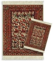 Lextra Jade Fars MouseRug and CoasterRug Set, 10.25 x 7.125 Inches, Green, Red and Cream, One MouseRug and One Matching CoasterRug (CFP-S)