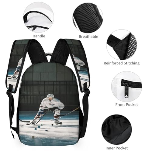3Pcs Backpack Sets Ice Hockey Print Travel Daypack 3 in 1 Lightweight Backpack Set with Lunch Bag And Cosmetic Bag3