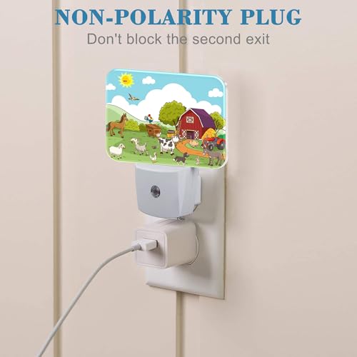 Image of Cartoon Farm Animals Night Light for Kids Girls Boys, Cute Farm Animals LED Night Light Plug into Wall with Dusk to Dawn Sensor for Room, Hallway, Kitchen, Bathroom, Stairs Decor