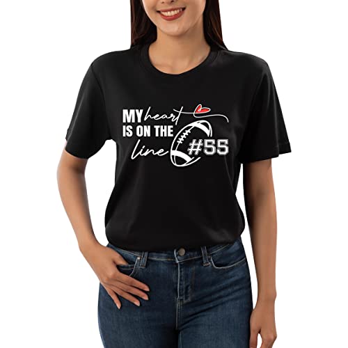 Personalized Football Shirts for Mom Custom Player's Number Shirt My Heart is On The Line Football Offensive Lineman Funny Shirt3