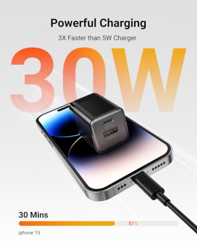 Image of wegear USB C Fast Charging Charger, 30W Dual-Port GaN Nano Charger with Foldable Plug for iPhone 17 /16 /15 Series, iPad, Galaxy S26 Ultra and More Series, (Black, 1 Pack)