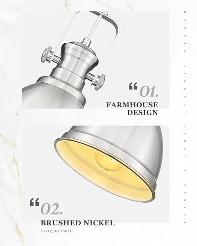 Audickic 2 Pack Pendant Lights Kitchen Island, Farmhouse Hanging Lights Fixtures with Metal Shade, Rustic Kitchen Pendant Lighting Over Island for Dining Room, Brushed Nickel, AD-2151-1P2-SN - Image 3