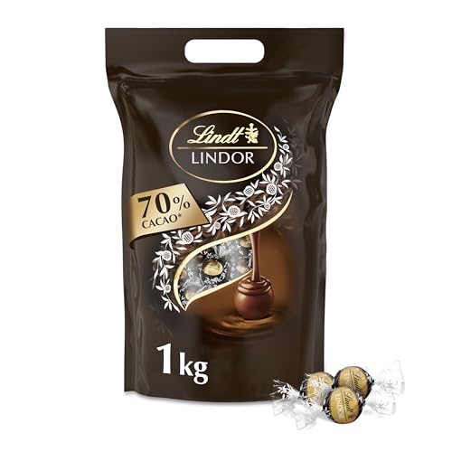 Lindt LINDOR Schokoladen Kugeln extra dunkel | ca. 80 Kugeln Edelbitterschokolade | Dunkle Schokolade mit 70% Kakao | Großpackung Pralinen-Geschenk 1kg (1er Pack)