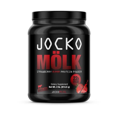 Jocko Mölk Whey Protein Powder (Strawberry) - Keto, Probiotics, Grass Fed, Digestive Enzymes, Amino Acids, Sugar Free Monk Fruit Blend - Supports Muscle Recovery and Growth - 31 Servings