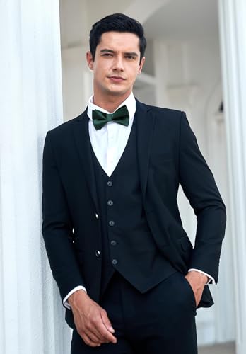 Image of HISDERN Bow Ties for Men Solid Color Pre-Tie Bow Tie and Pocket Square Set Classic Formal Tuxedo Bowties for Wedding Party