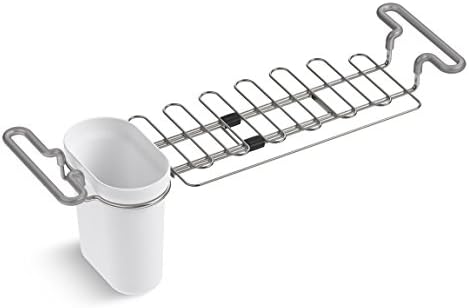 Kohler K-5473-0 Multi-Purpose Over-The-Sink Drying Rack, Caddy with Kitchen Towel Bar Holder, Soaking Cup. Expandable 14.6" to 17.6", White