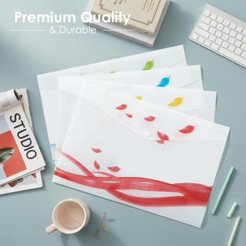 Image of Shuban A4 Plastic File Folder Document Organizer, Plastic File Holder with Snap Button, Waterproof Certificate Folder for Office, School, Home (Style-9- Leaf Printed Folder- 5 Pcs -Multi Color)