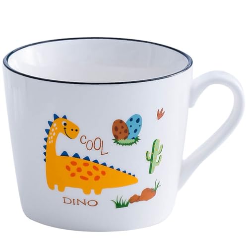 Image of Spooky Dinosaur Ceramic Mug for Kids - 350ml Cartoon Animal Water Cup for Milk, Juice, or Breakfast - Mug for Children - Perfect for Christmas, Birthdays & Special Occasions (Yellow)