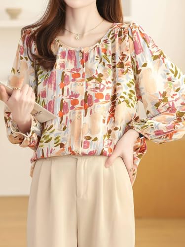 Image of TOPLOT Women's Shirt Top | Elegant Floral and Artistic Prints for a Stylish Look | Long Puffed Sleeves for a Trendy Touch | Stylish Available in Pack of 2 (5233)
