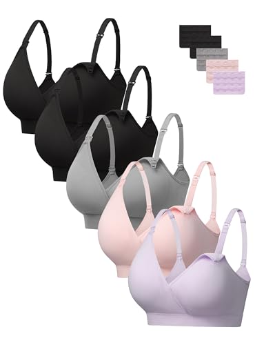 Image of HBselect Nursing Bras for Breastfeeding, Seamless V Neck Maternity Bra Wireless Women Pregnancy Postpartum Bra Sleep Bralette