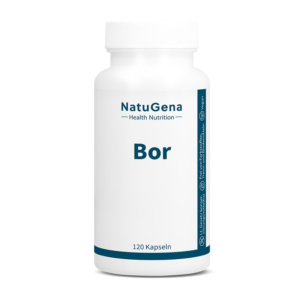 NatuGena Bor, hochdosiertes hochwertiges Natriumtetraborat und Akazienfaser, vegan, höchste Rohstoffqualität, deutsche Herstellung, Spurenelement Unterstützung, 120 Kapseln (4-Monats-Packung)