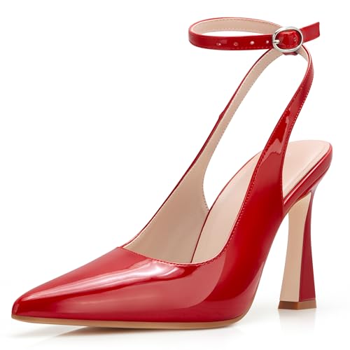 PARTY Womens Pointed Closed Toe Heels Stiletto Slingback High Heel for Women Dressy Pumps for Wedding and Office Work or Going Out,RED Patent-9