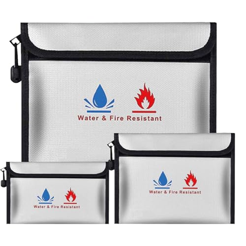 Fireproof Document Bag - Fireproof Money Safe Document Bag 3-piece sett Non-Itchy Silicone Coated Fire Resistant Bag Fireproof Safe Storage for Money, Documents, Jewelry and Passport