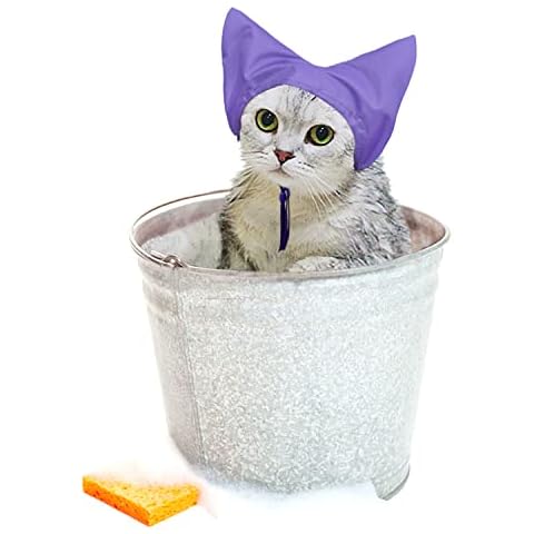 2 Pack Cat Shower Caps Waterproof Bath Cap for Washing Bathing Raining Cats Ears Cover Guard Prevent Moisture and Water Cover