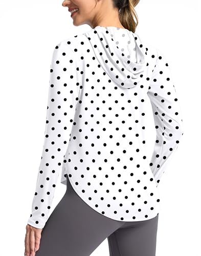 Women's UPF 50+ Sun Shirt with Hoodie Long Sleeve UV Protection Shirts Lightweight Hiking Fishing Shirts for Women(Black Dot,M)
