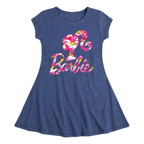 Barbie - Pink Daisy Pattern Logo - Toddler and Youth Girls Fit and Flare Dress