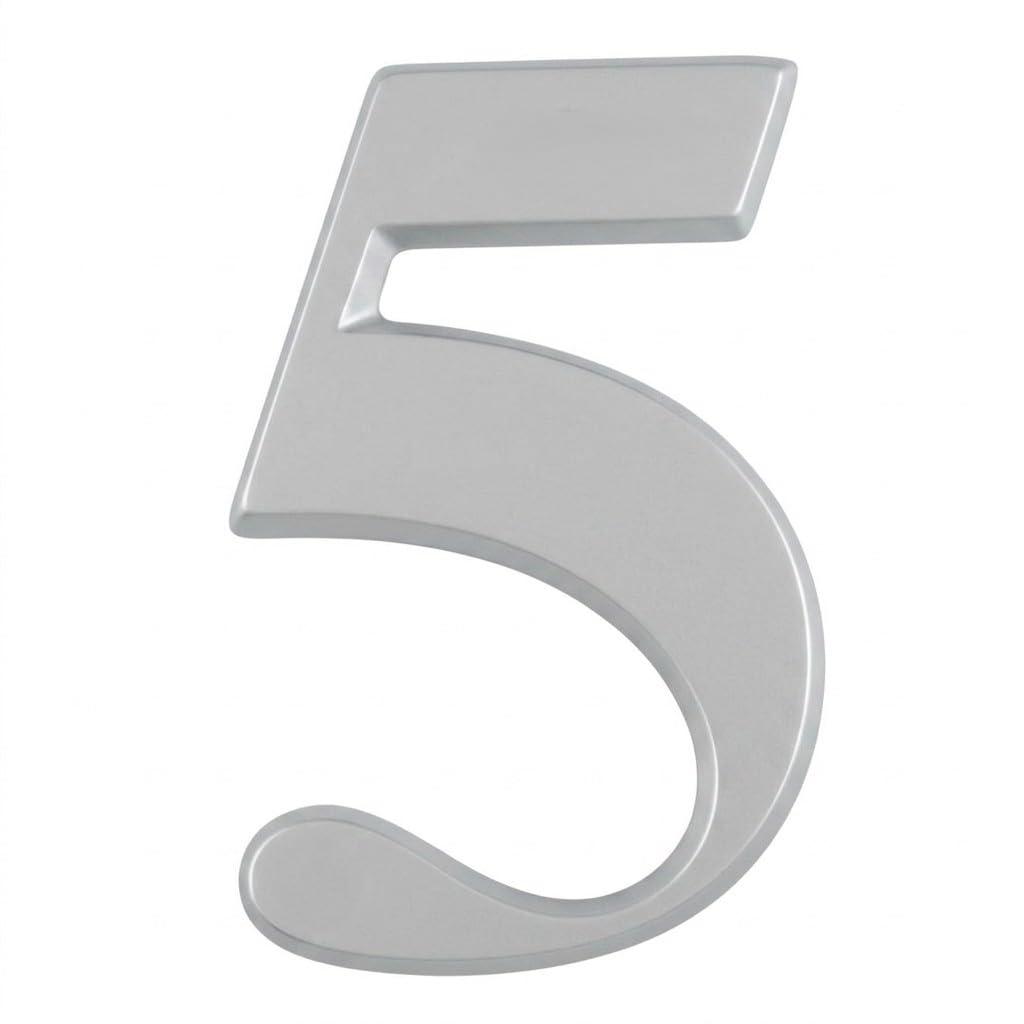 3" House Door Number Silver Anodised Self Adhesive, Times Roman, 5