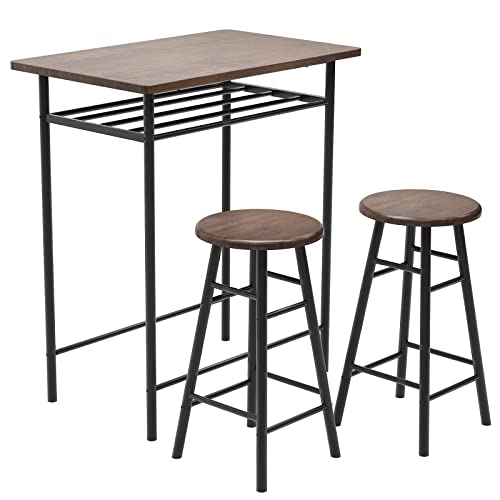 sogesfurniture Petite Table de Bar Table de Bistrot Table à Manger, 80x50x90cm, avec 2 Tabourets, 30x30x61cm, Structure en Métal et MDF, pour Balcon, Cuisine et la Chambre Cover
