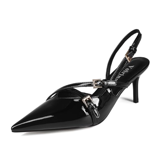 Slingback Kitten Heels Pointed Toe Buckle Straps Stiletto high Heeled Sandals Pump for Women Prom Party Dress Shoes