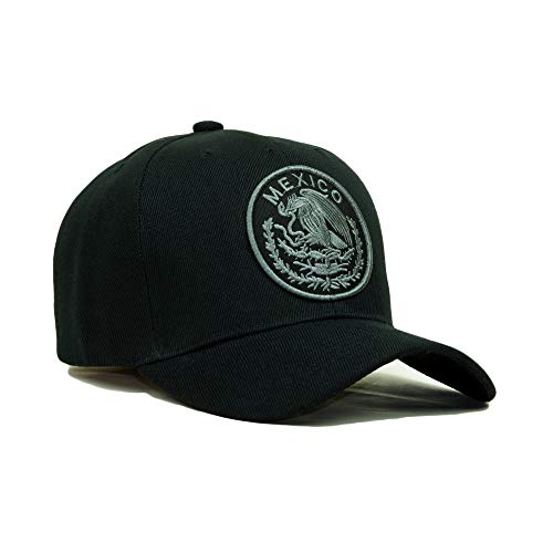 Mexico Eagle Embroidery Snapback Hat Adjustable Mexico Flag Baseball Cap (Baseball Cap- Black/Silver)