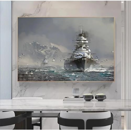 Peinture cuirassé Bismarck sur toile déco moderne salon noir et blanc LSYALUCK
