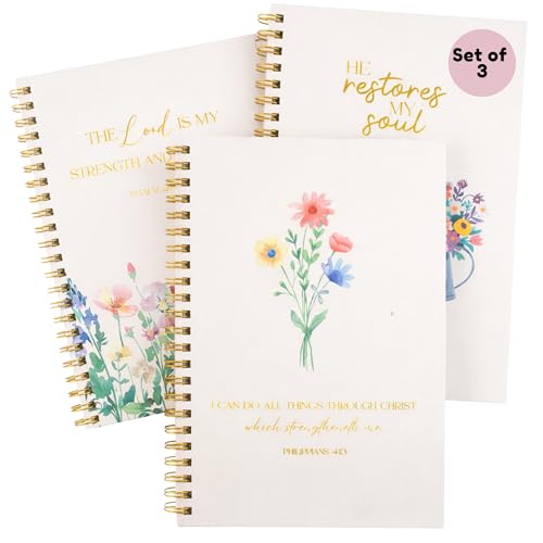 Highmark Collective Christian Notebook Set of 3 &ndash; Scripture Botanical Spiral Journal for Women &ndash; 100 GSM No-Bleed Bible Study Supplies &ndash; 3 Floral Lined Notebooks for Prayer Journal, Sermon Notes, and Devotionals